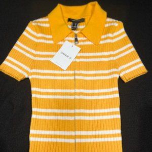 Forever 21 Sweater Top Varsity Gold and White Size Small